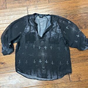 Teenage runaway Black Semi-Sheer Women's Button-Down Shirt